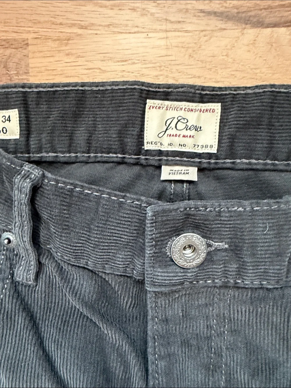 J. Crew Men's Style 250 Corduroy Pants in Dark Gray Waist 34 x Length 34